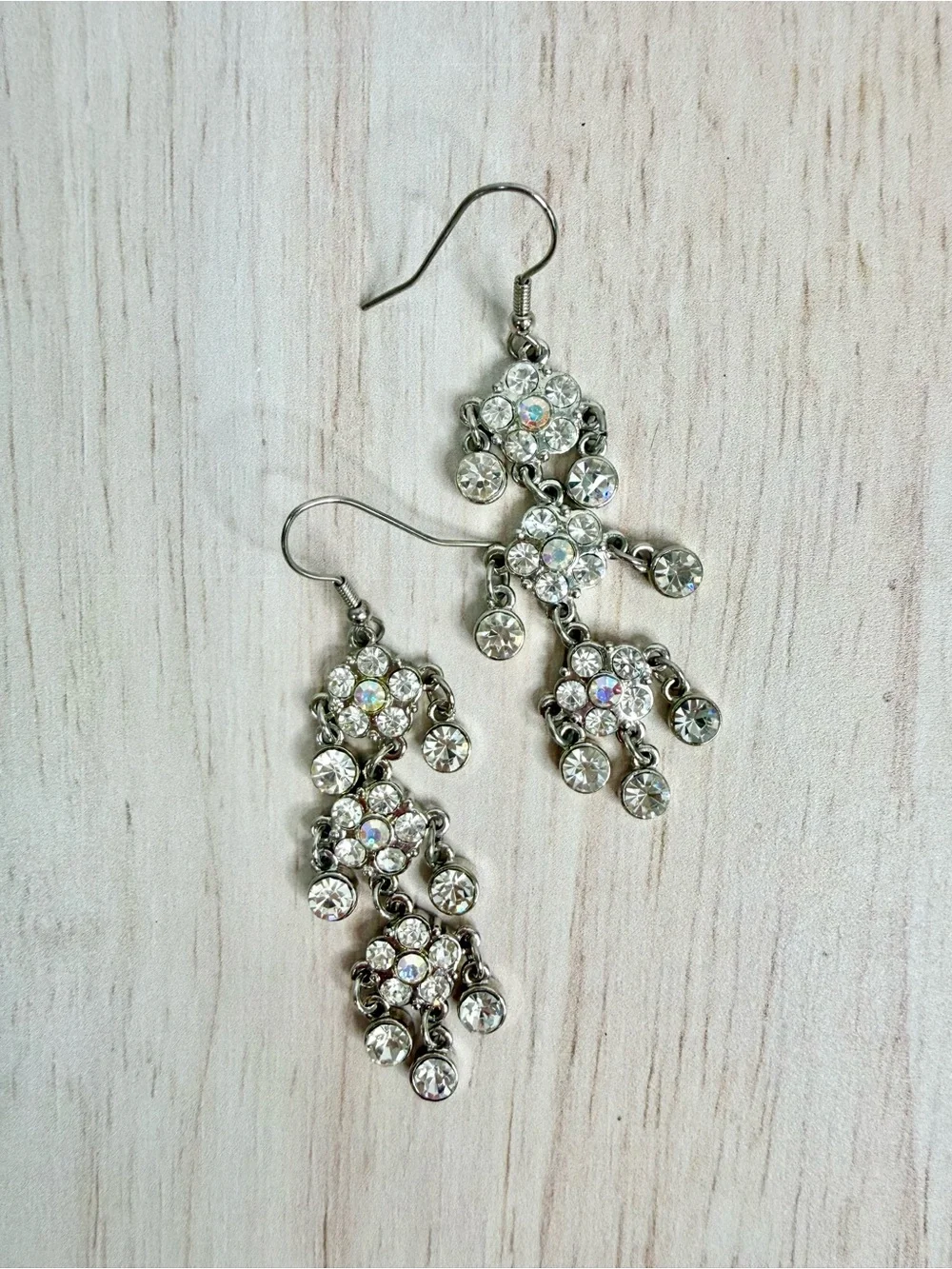Silver Crystal Dangle Earrings - Clear Rhinestone Chandelier